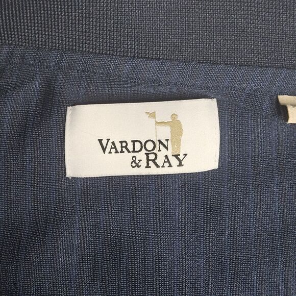 Vardon & Ray Mens Golf Polo Shirt Navy Blue Stripe Short Sleeve Size L Preppy - Picture 6 of 7